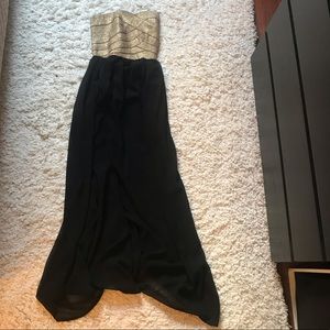 Arden B XS strapless maxi dress gold and black